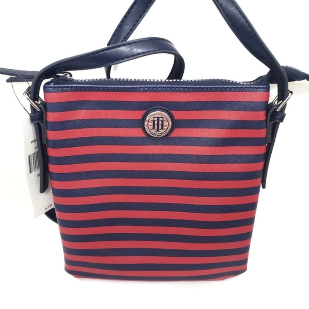 NEW Tommy Hilfiger Red and Blue Striped Crossbody Bag